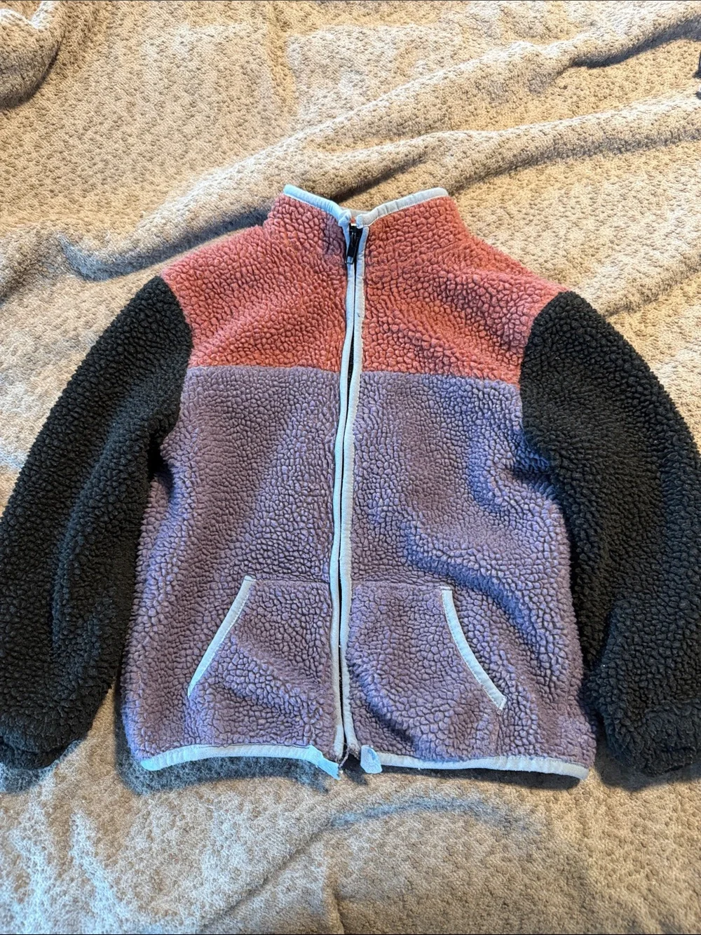 Cotton On Kids Colorblock Sherpa Jacket - Blue, Pink & Purple